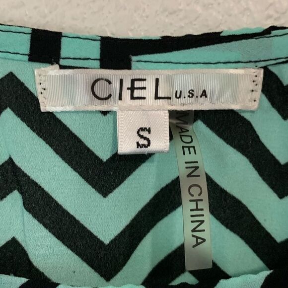 Ciel Chevron Striped A Line Mini Dress Teal Black - Picture 5 of 8